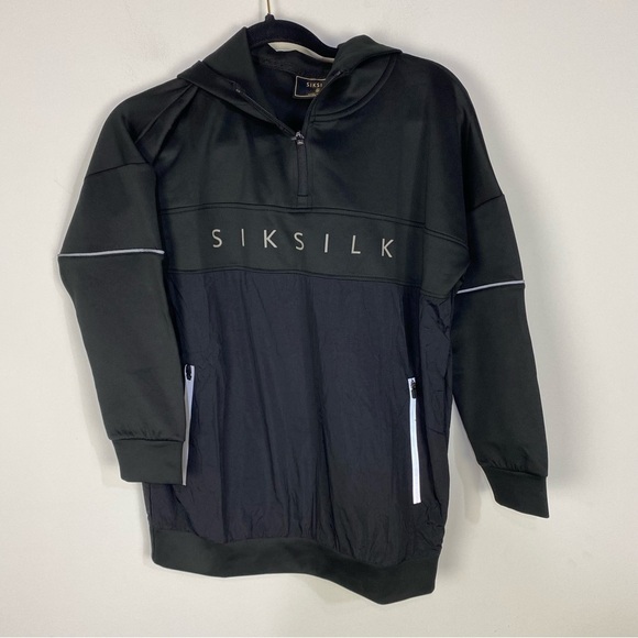 Sik Silk Black Windbreaker Hooded Track Jacket Coat - Picture 1 of 5
